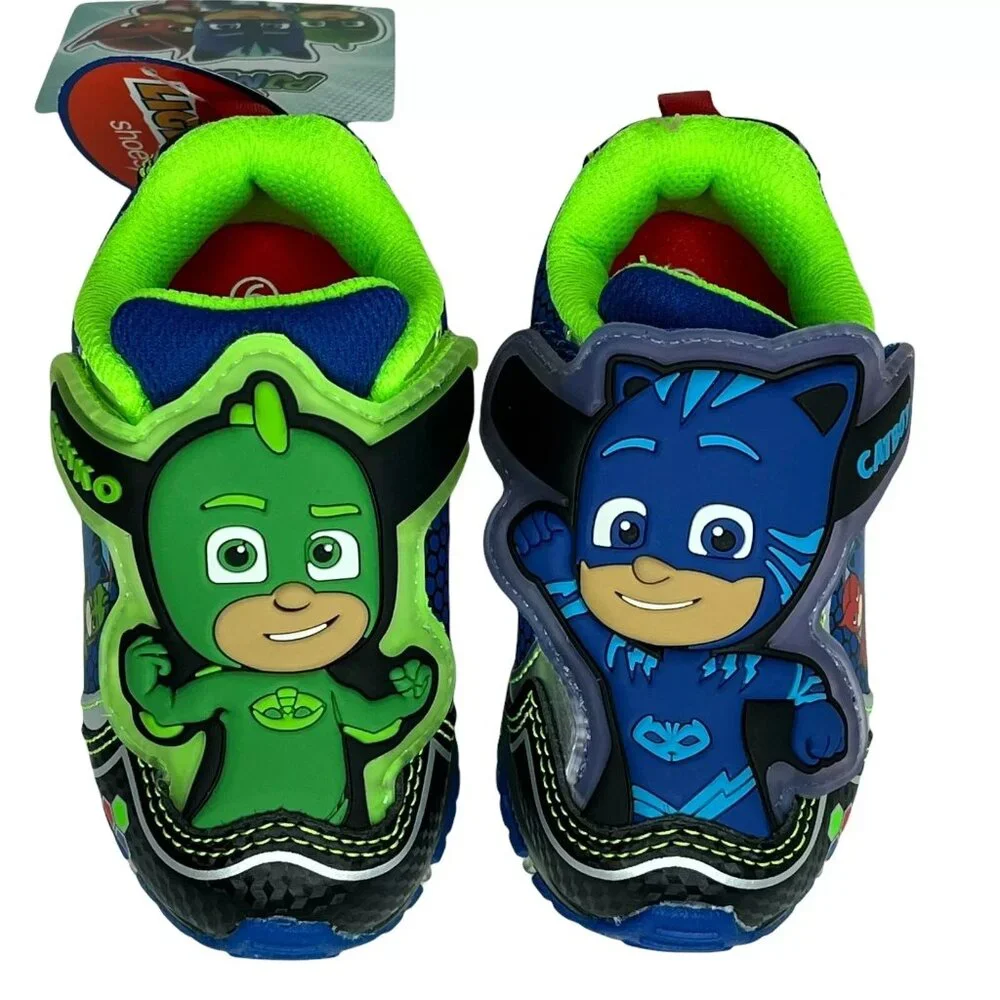 PJ Masks‎ Toddler Boy's Slip-on Sneakers Size 6 Black-Green-Blue Light-Up Shoes